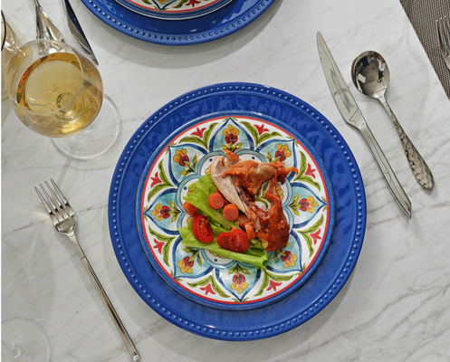 Melamine eetgerei sets, 12pcs schotels set voor 4, borden en borden sets buitenspeed, vaatwasser veilig BPA vrij (Re