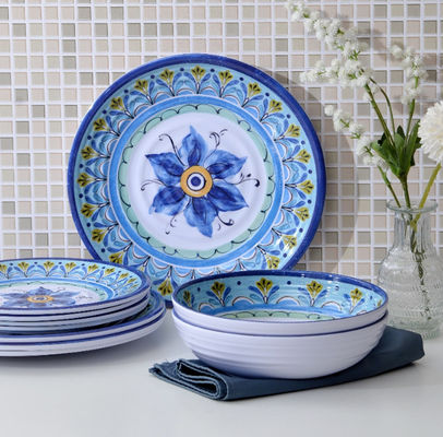Melamine eetgerei set, 12pcs borden en kommen sets, blauwe eetgerei sets voor 4 camping eetgerei vaatwasser veilig BPA f