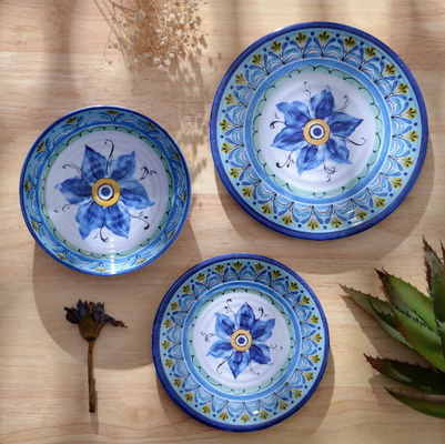 Melamine eetgerei set, 12pcs borden en kommen sets, blauwe eetgerei sets voor 4 camping eetgerei vaatwasser veilig BPA f