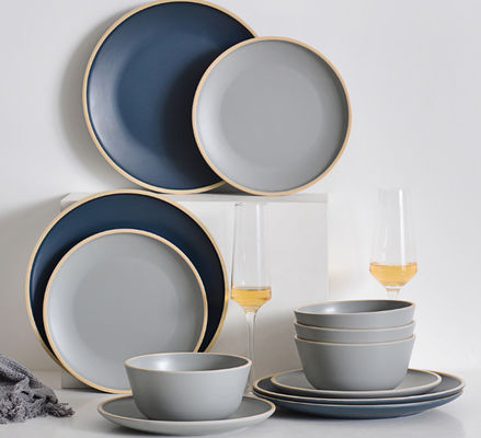 Gufaith Melamine Dinerware Set, Plaat en Bowl Sets, Gerechten Set voor 4, Outdoor Dinerware Set, Blauw en Grijs, Moderne