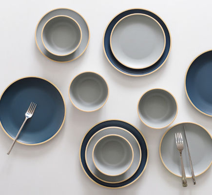 Gufaith Melamine Dinerware Set, Plaat en Bowl Sets, Gerechten Set voor 4, Outdoor Dinerware Set, Blauw en Grijs, Moderne