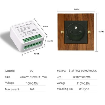Comfortabel Wifi-module Lichtschakelaar van massief hout 10A 16A 110v-250v 86*86mm